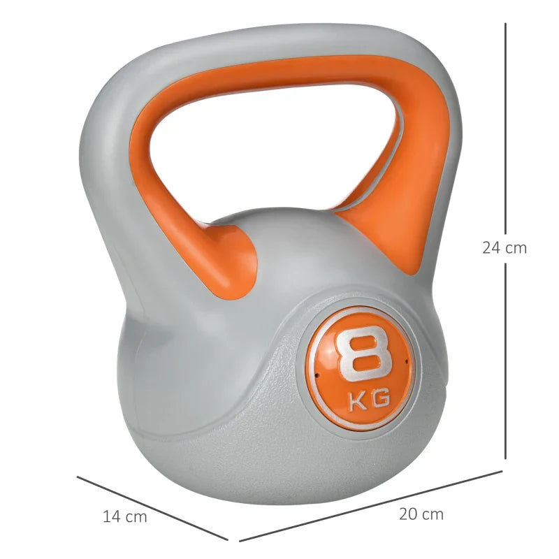 SPORTNOW Kettlebell 8kg Peso Russo com Revestimento de PU e Enchimento de Areia para Treinamento em Casa Ginásio 20x14x24cm Laranja e Cinza