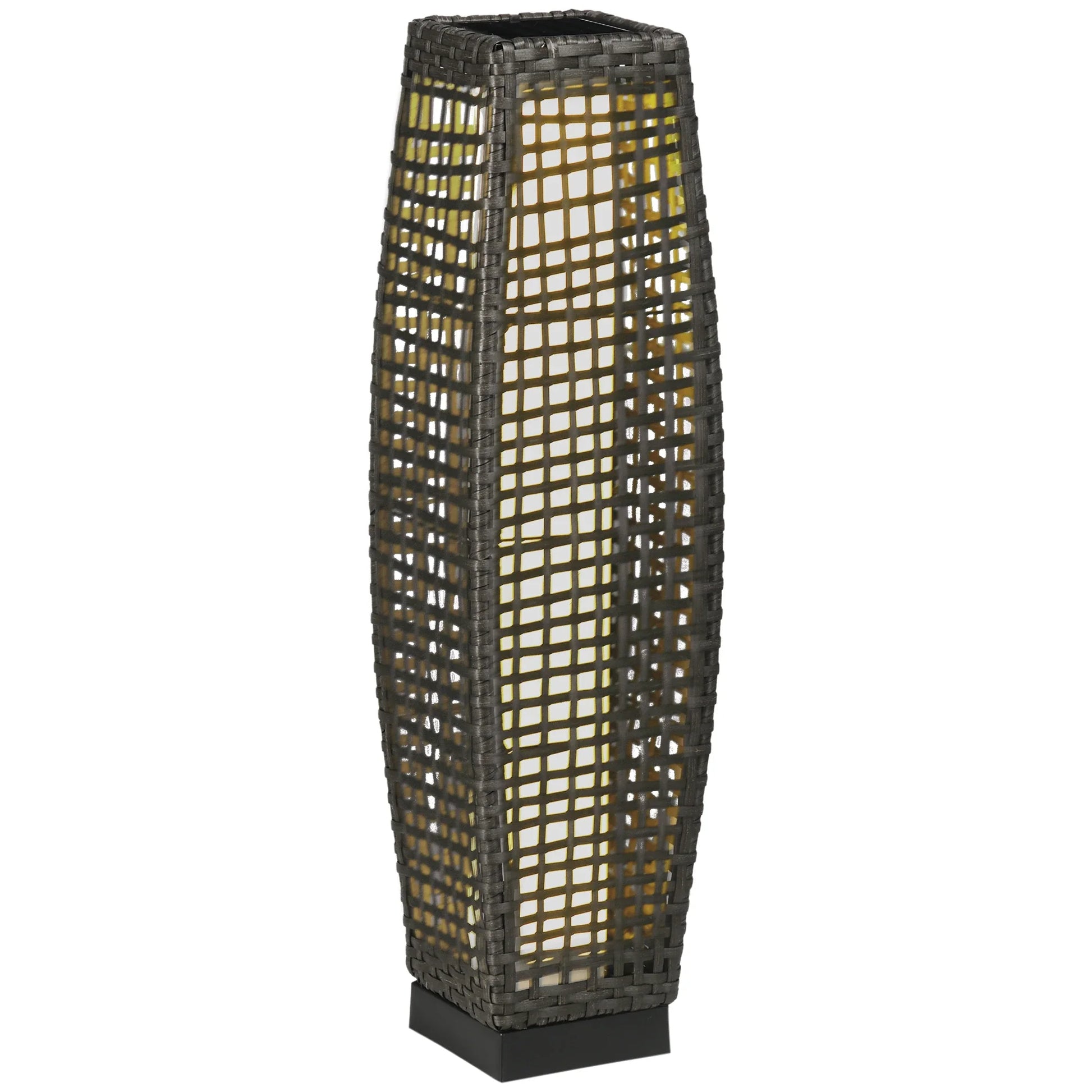 Candeeiro Solar de Jardim em Vime Sintético – 21x21x78 cm – Cinza – Luz LED Quente com Ligar/Desligar Automático
