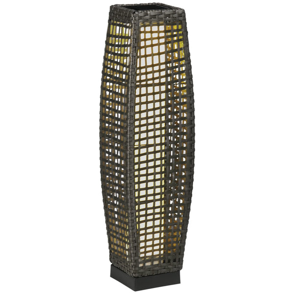 Candeeiro Solar de Jardim em Vime Sintético – 21x21x78 cm – Cinza – Luz LED Quente com Ligar/Desligar Automático