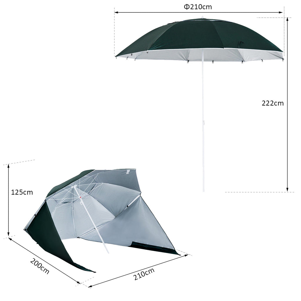 Chapéu de Sol de Praia com Painéis Laterais Tipo Tenda Chapéu de Sol para Praia com Proteção UV Φ210x222cm Verde Escuro