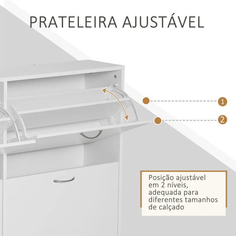 Móvel Sapateira Branca Sapateira Moderna com 4 Gavetas Abatíveis e Prateleiras Ajustáveis para 16-24 Pares de Sapatos para Corredor Entrada 120x24x81 cm Branco