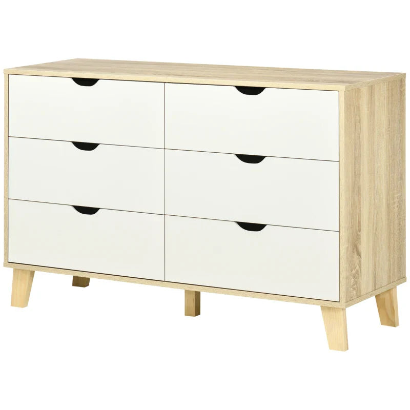 Cómoda com 6 Gavetas e Pés Elevados Cómoda para Dormitório Sala de Estar Estilo Moderno Anti-Tombo 120x40x76cm Madeira e Branco