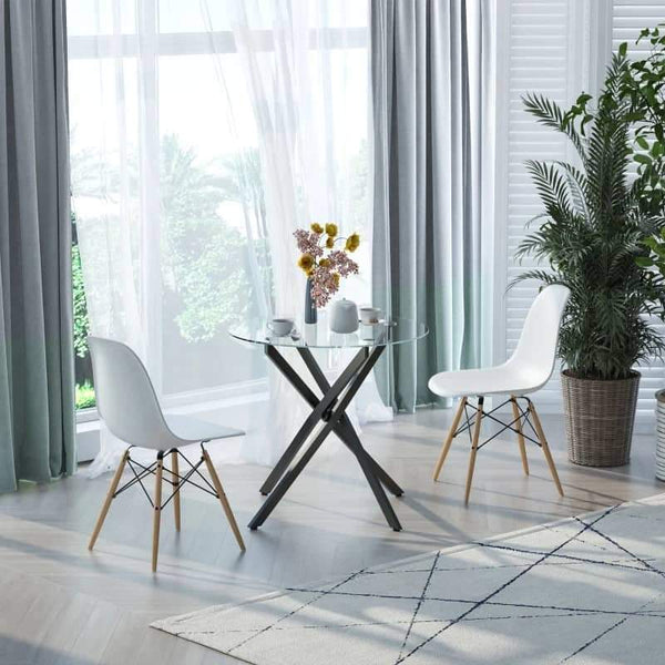 Mesa de Sala de Jantar Redonda com Bancada de Cristal Temperado Transparente e Pés Cruzados de Metal Mesa de Centro Moderna Ø80x75cm Preto
