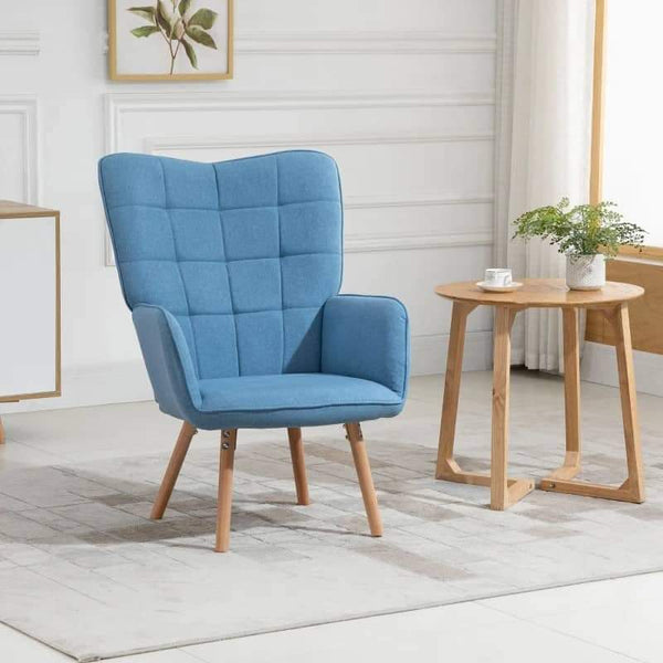 Poltrona de Sala de Estar Moderna Poltrona com Encosto Alto Apoio para os Braços Tecido de Linho e Pés de Madeira de Haya para Sala de Jantar Cozinha 71x76x101cm Azul