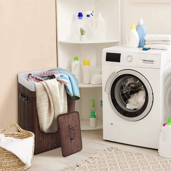 Cesto de Roupa de Bambu Dobrável Cesto para Roupa Suja 70L com Tampa e Bolsa Amovível para Lavandaria Casa de Banho 40x30x60 cm Marrom