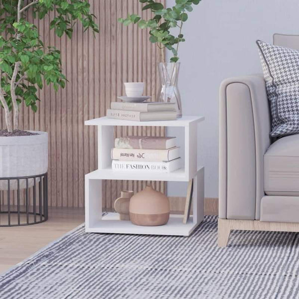 Mesa Auxiliar Mesa de Cabeceira Mesa Centro de 2 Níveis com Prateleira de Armazenamento para Sala Quarto Estante 40x40x43 cm Branco