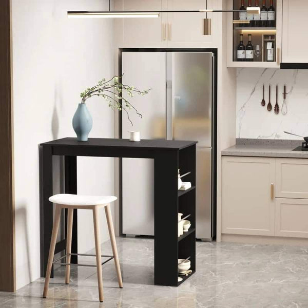 Mesa de Bar de Bistrô com 3 Prateleiras com Suporte Estilo Moderno para Cozinha Sala de Jantar Sala de Estar Estrutura de Melamina 112x57x106cm Preto