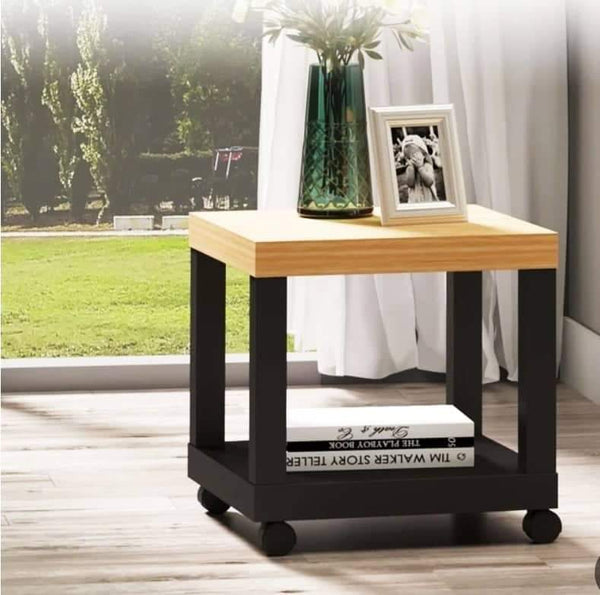 Mesa Auxiliar com Rodas Mesa Auxiliar com Prateleira Aberta para Sofá Dormitório 40x40x40 cm Branco e Madeira Preto e Madeira