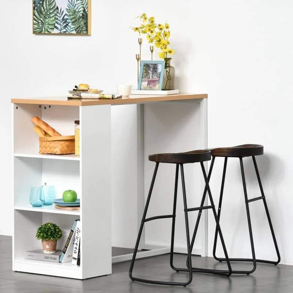 Mesa de bar Bistrô Mesa alta para jantar com 3 prateleiras Estrutura metálica Carga 100 kg 115x55x100 cm Branco e Carvalho