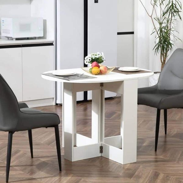Mesa de Sala de Jantar Dobrável com 2 Laterais Mesa Auxiliar de Madeira para Cozinha Sala de Estar 104x76x73,7 cm Branco