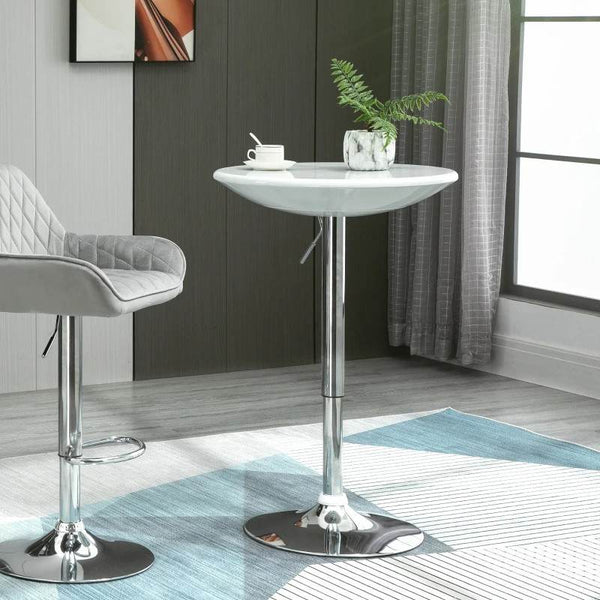 Mesa de Bar com Altura Regulável Giratória 360° com Base Redonda Mesa Alta de Aço Moderna para Cozinha Sala de Jantar Cafeteria 61x61x76-97cm Branco