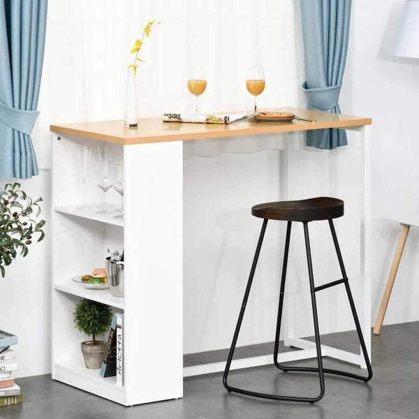Mesa de bar Bistrô Mesa alta para jantar com 3 prateleiras Estrutura metálica Carga 100 kg 115x55x100 cm Branco e Carvalho