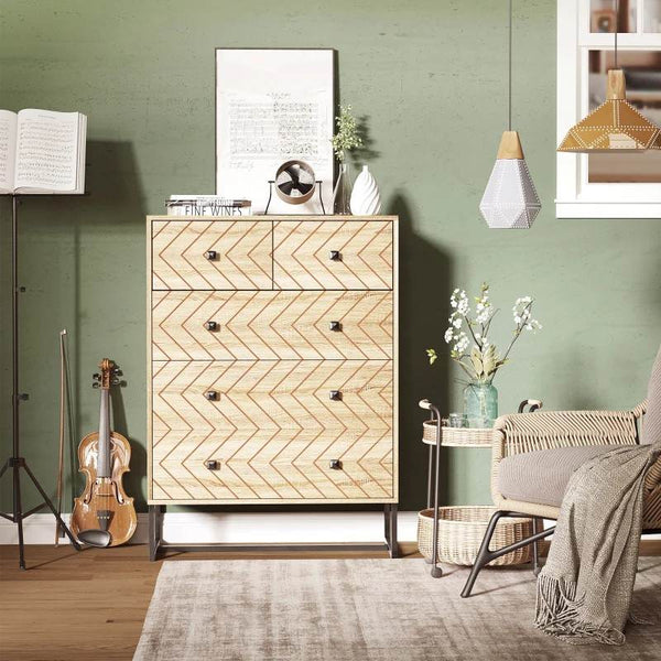 Cómoda com 5 Gavetas Estilo Retrô Móvel Auxiliar de Madeira para Sala de Estar Corredor 80x39,5x110 cm Madeira e Preto