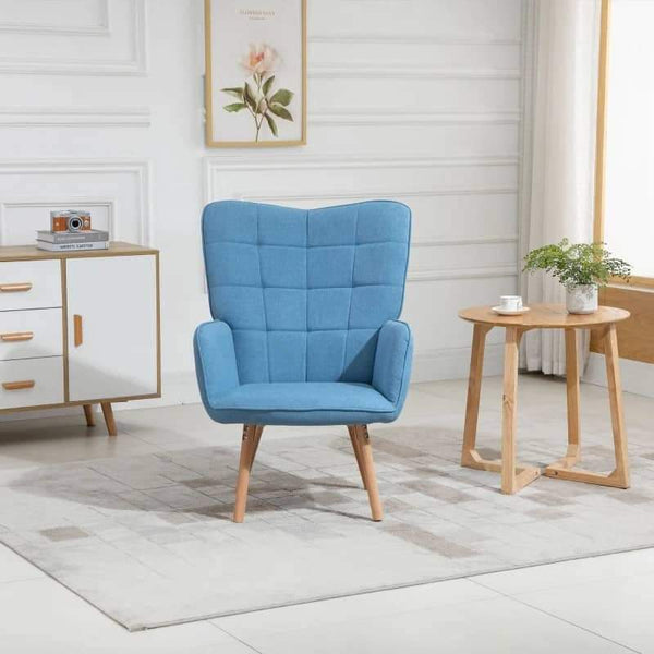 Poltrona de Sala de Estar Moderna Poltrona com Encosto Alto Apoio para os Braços Tecido de Linho e Pés de Madeira de Haya para Sala de Jantar Cozinha 71x76x101cm Azul