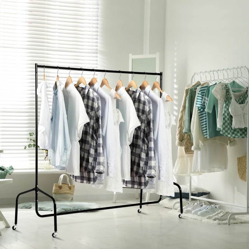 Charriot com Rodas 150x60x170 cm Organizador de Roupas com Rodas para Dormitório Entrada Corredor Preto