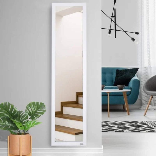 Espelho de pé de Corpo Inteiro Retangular Espelho de Parede com 2 Formas de Uso para Dormitórios Sala de Estar Corredor 37x48x152cm Branco