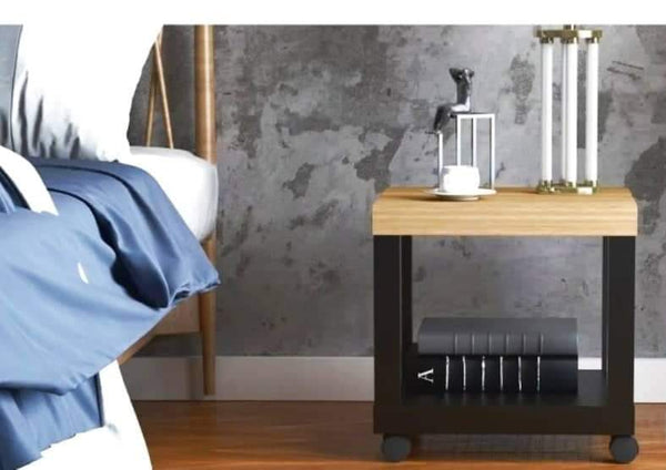 Mesa Auxiliar com Rodas Mesa Auxiliar com Prateleira Aberta para Sofá Dormitório 40x40x40 cm Branco e Madeira Preto e Madeira