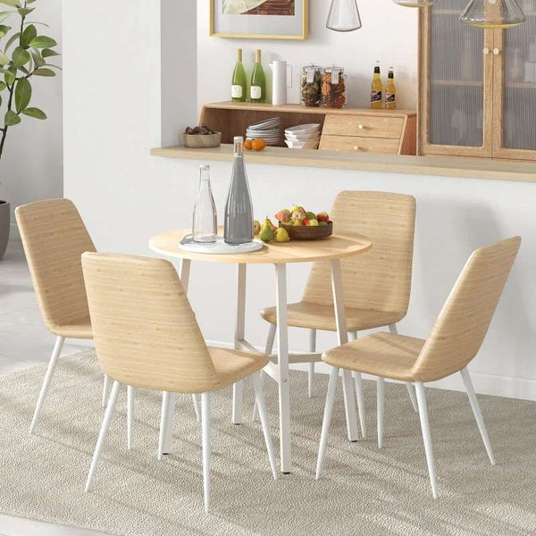 Mesa de Sala de Jantar Redonda para 4 Pessoas Mesa de Cozinha Moderna com Pés de Aço Ø80x76 cm Madeira e Branco