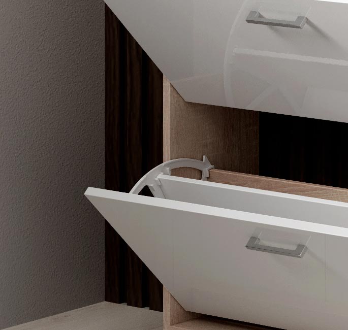 Conjunto de Entrada com Sapateira, Espelho e Cabide HYGGE para Hall de Entrada - Branco/Carvalho Sonoma - Design Nórdico