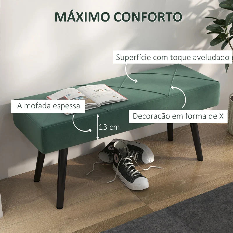 Banco de Pé de Cama Multifuncional Banco de Pé de Cama Moderno Banco de Dormitório com Pés de Aço e Assento Acolchoado Carga Máxima 120 kg Entrada Corredor 100x36x45 cm Verde