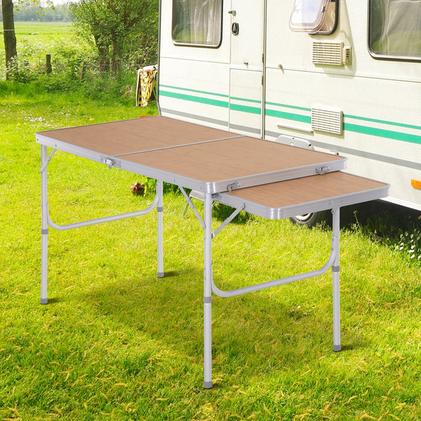 Mesa de acampamento dobrável com asa dobrável Mesa de piquenique leve em estrutura de alumínio Carga 30kg Altura ajustável 120x60x40 / 70 cm