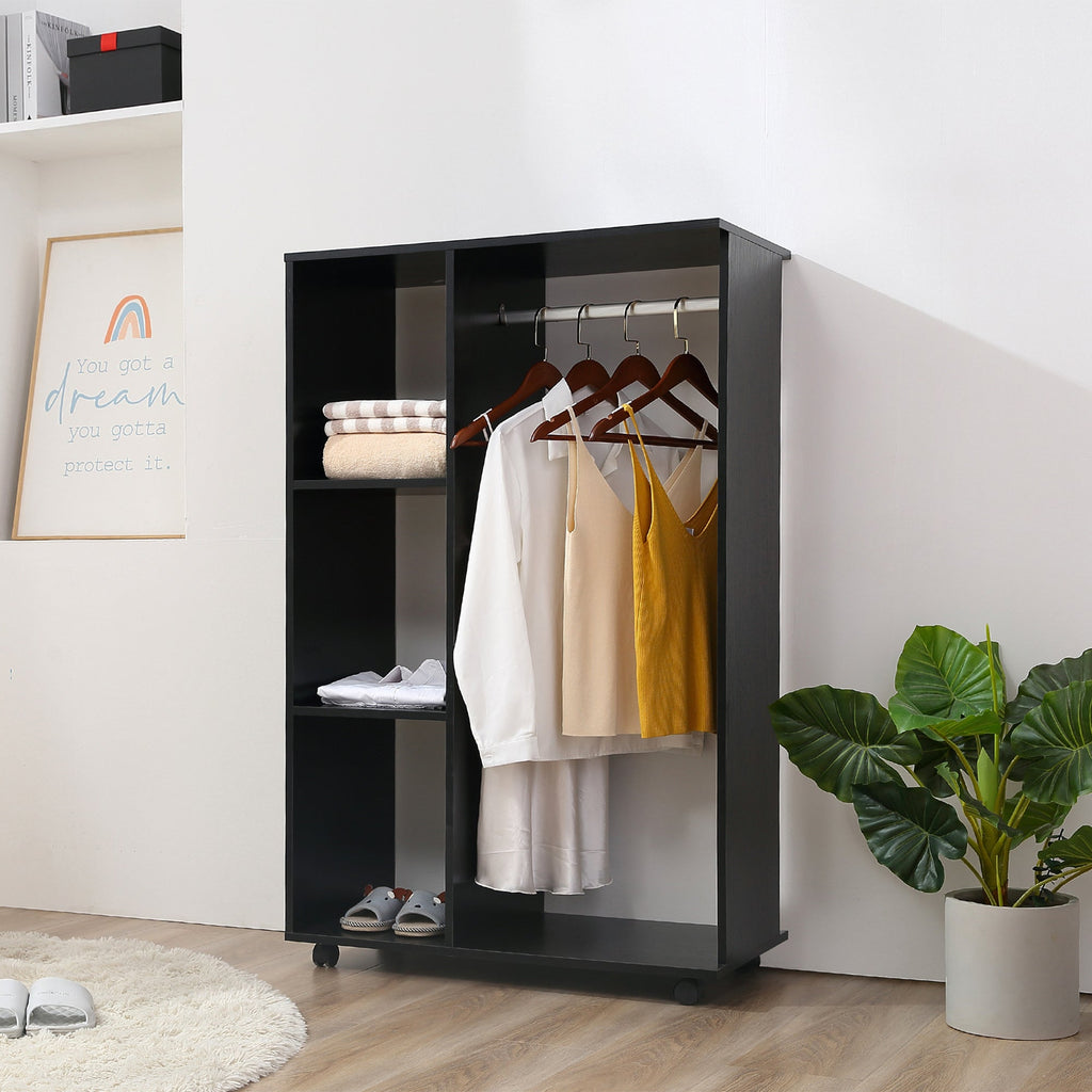 Roupeiro Aberto "Oslo" – Com Barra para Pendurar e 3 Prateleiras – 80x40x128 cm – Preto - A minha loja