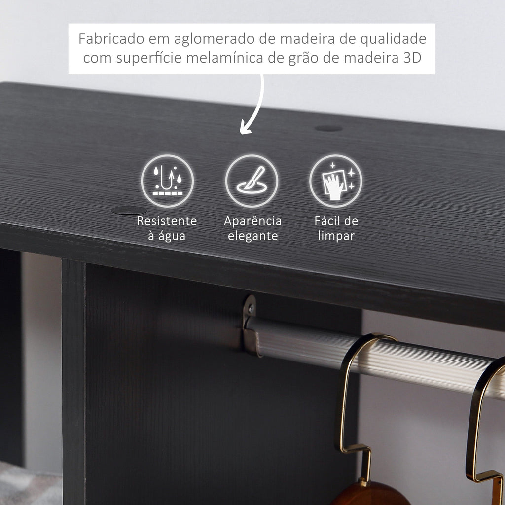 Roupeiro Aberto "Oslo" – Com Barra para Pendurar e 3 Prateleiras – 80x40x128 cm – Preto - A minha loja