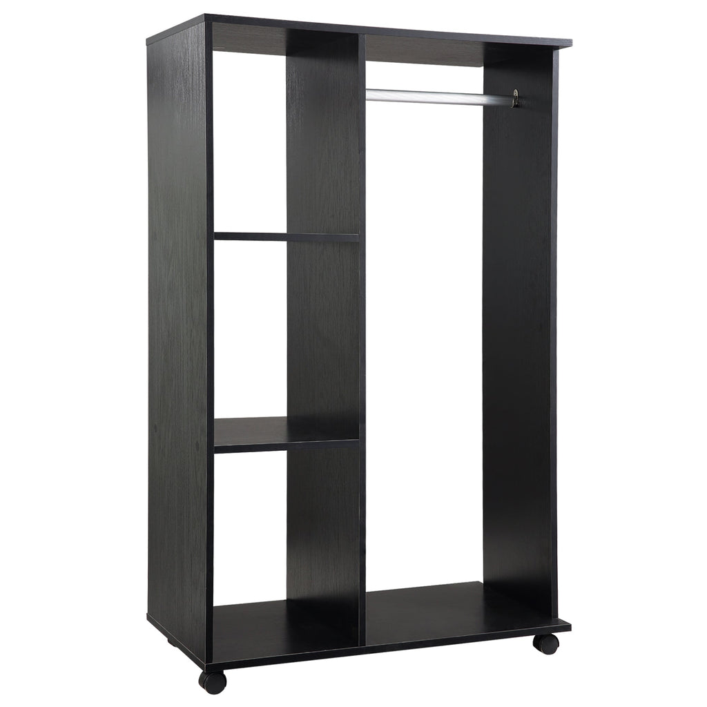 Roupeiro Aberto "Oslo" – Com Barra para Pendurar e 3 Prateleiras – 80x40x128 cm – Preto - A minha loja