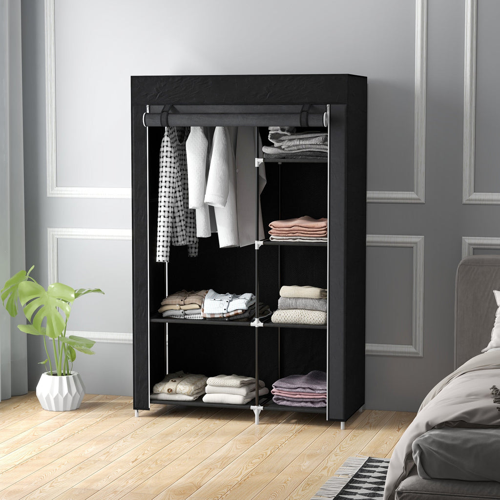 Roupeiro de Tecido Dobrável Armário de Roupa Portátil com 6 Prateleiras e 1 Barra de Pendurar para Dormitório Vestidor 103x43x162,5 cm Preto - A minha loja