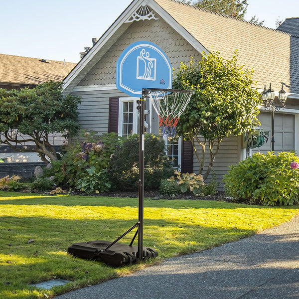 Tabela de Basquetebol para Exterior com Altura Ajustável 160-210cm Cesta de Basquetebol com Rodas Tabela de PE e Base Recarregável 76x70x197,5-254cm Preto e Azul