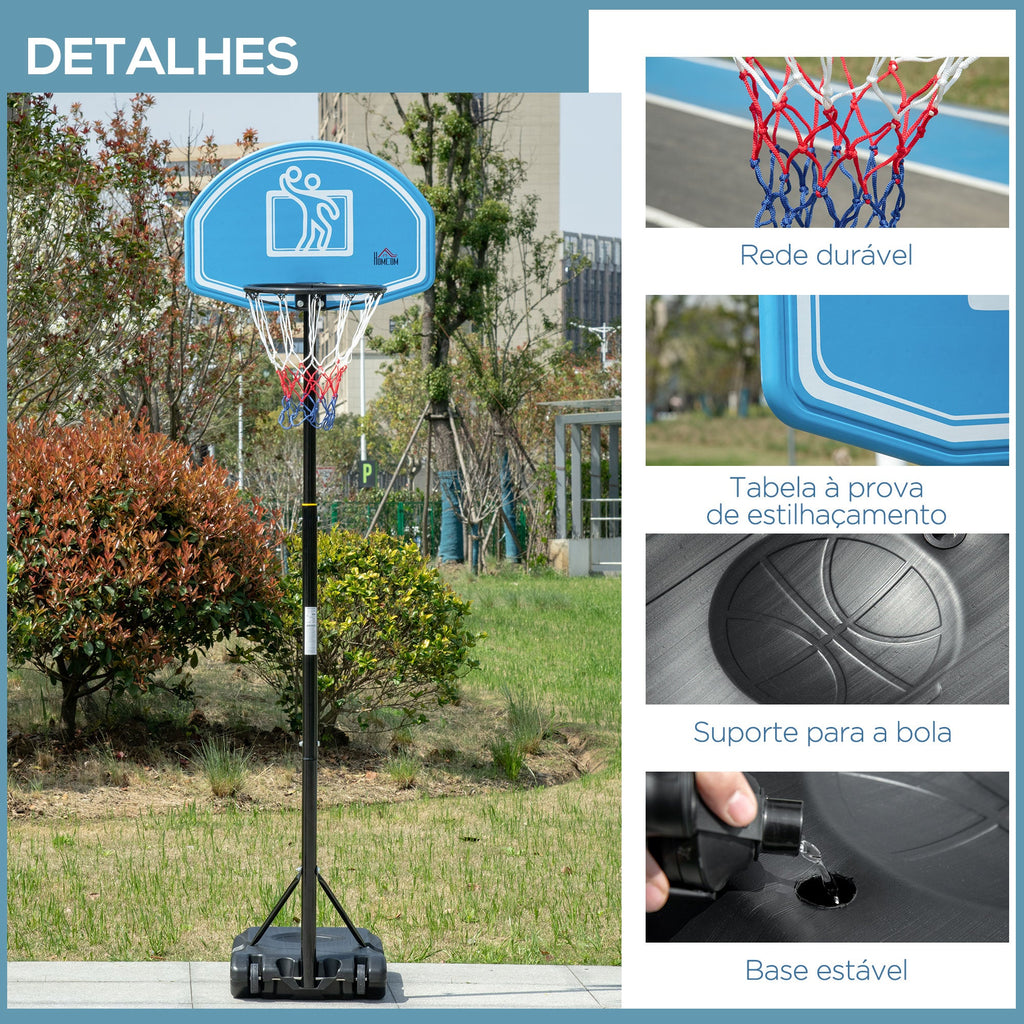 Tabela de Basquetebol para Exterior com Altura Ajustável 160-210cm Cesta de Basquetebol com Rodas Tabela de PE e Base Recarregável 76x70x197,5-254cm Preto e Azul