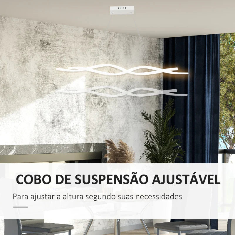 Candeeiro de Teto Moderno com LED IP20 38W 3700lm e Cordas Ajustáveis Candeeiro de Teto de Alumínio para Sala de Estar Sala de Jantar Dormitório 90x9x9cm Prata