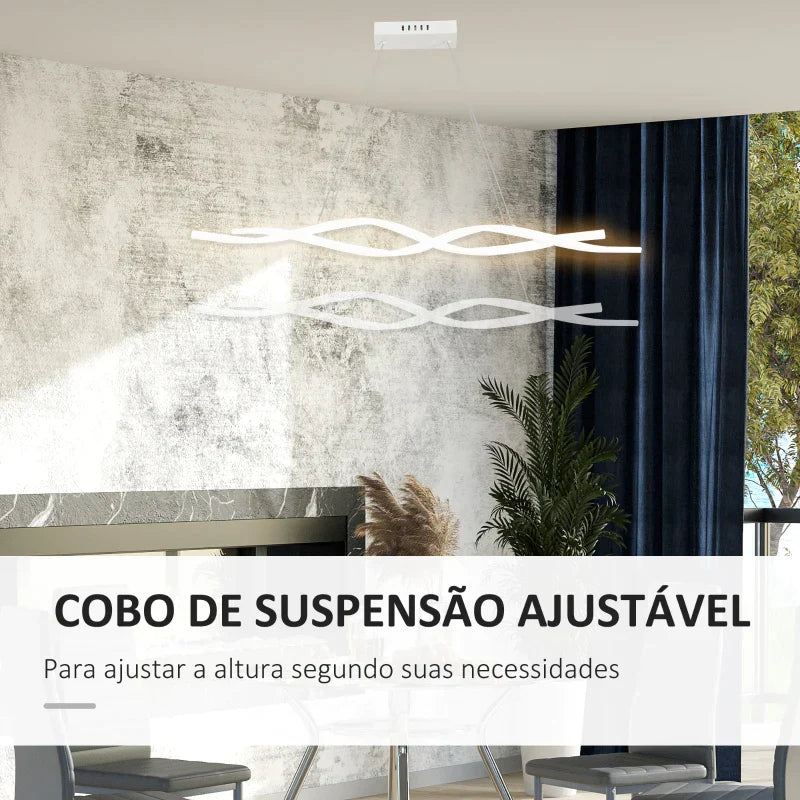 Candeeiro de Teto Moderno com LED IP20 38W 3700lm e Cordas Ajustáveis Candeeiro de Teto de Alumínio para Sala de Estar Sala de Jantar Dormitório 90x9x9cm Prata