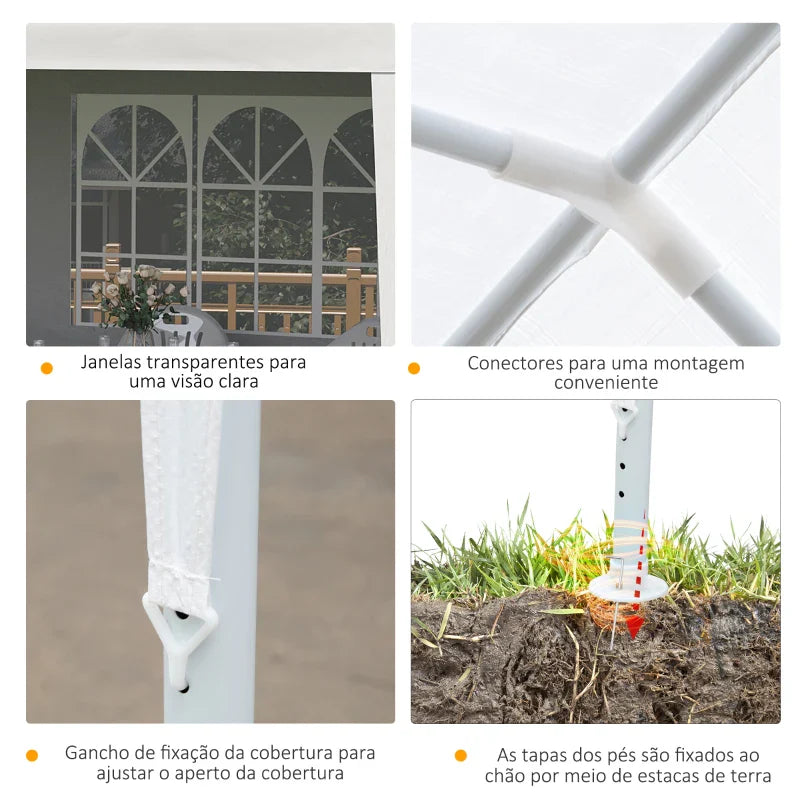 Tenda para Festas 585x295x255 cm Tenda de Jardim com Paredes Laterais Removíveis 4 Janelas Transparentes Branco