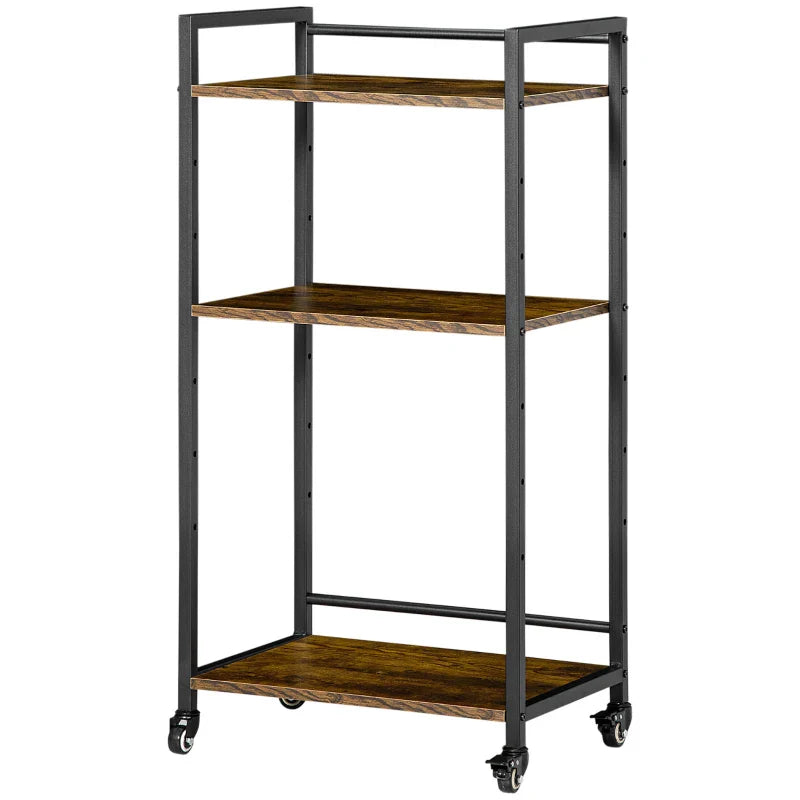Estante Multifuncional com Rodas Estante de Armazenamento de 3 Níveis com Prateleiras Ajustáveis para Escritório Estúdio Dormitório 50x35x100,5cm Marrom Rústico