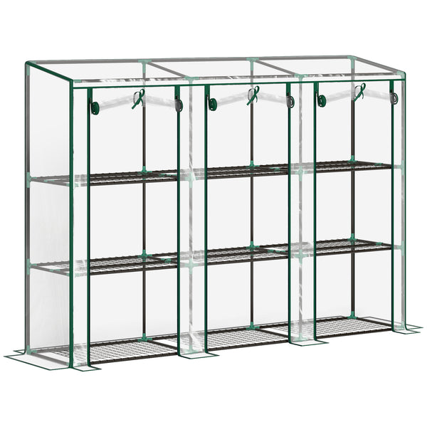 Estufa Pequena Estufa de Exterior com Prateleiras de 3 Níveis Portas com Fecho de Correr e Estrutura de Aço Estufa para Cultivar Plantas Flores 215x46x151 cm Transparente