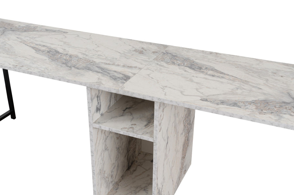 Secretária Dupla "Twin Study Desk" – Mármore Fressia e Preto, 240x60x74 cm, Design Moderno - A minha loja