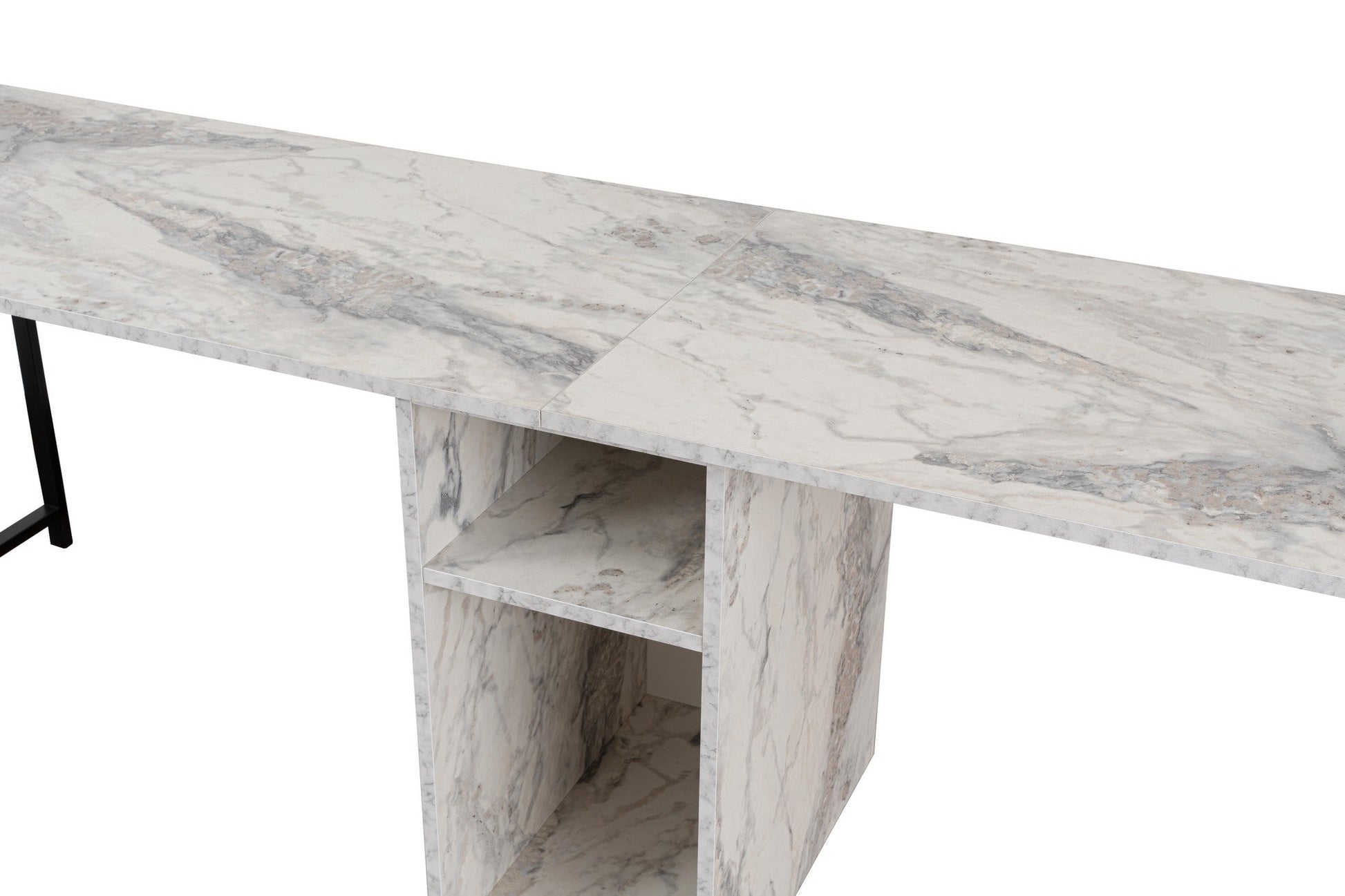Secretária Dupla "Twin Study Desk" – Mármore Fressia e Preto, 240x60x74 cm, Design Moderno - A minha loja