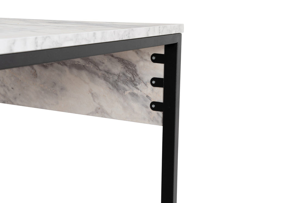 Secretária Dupla "Twin Study Desk" – Mármore Fressia e Preto, 240x60x74 cm, Design Moderno - A minha loja