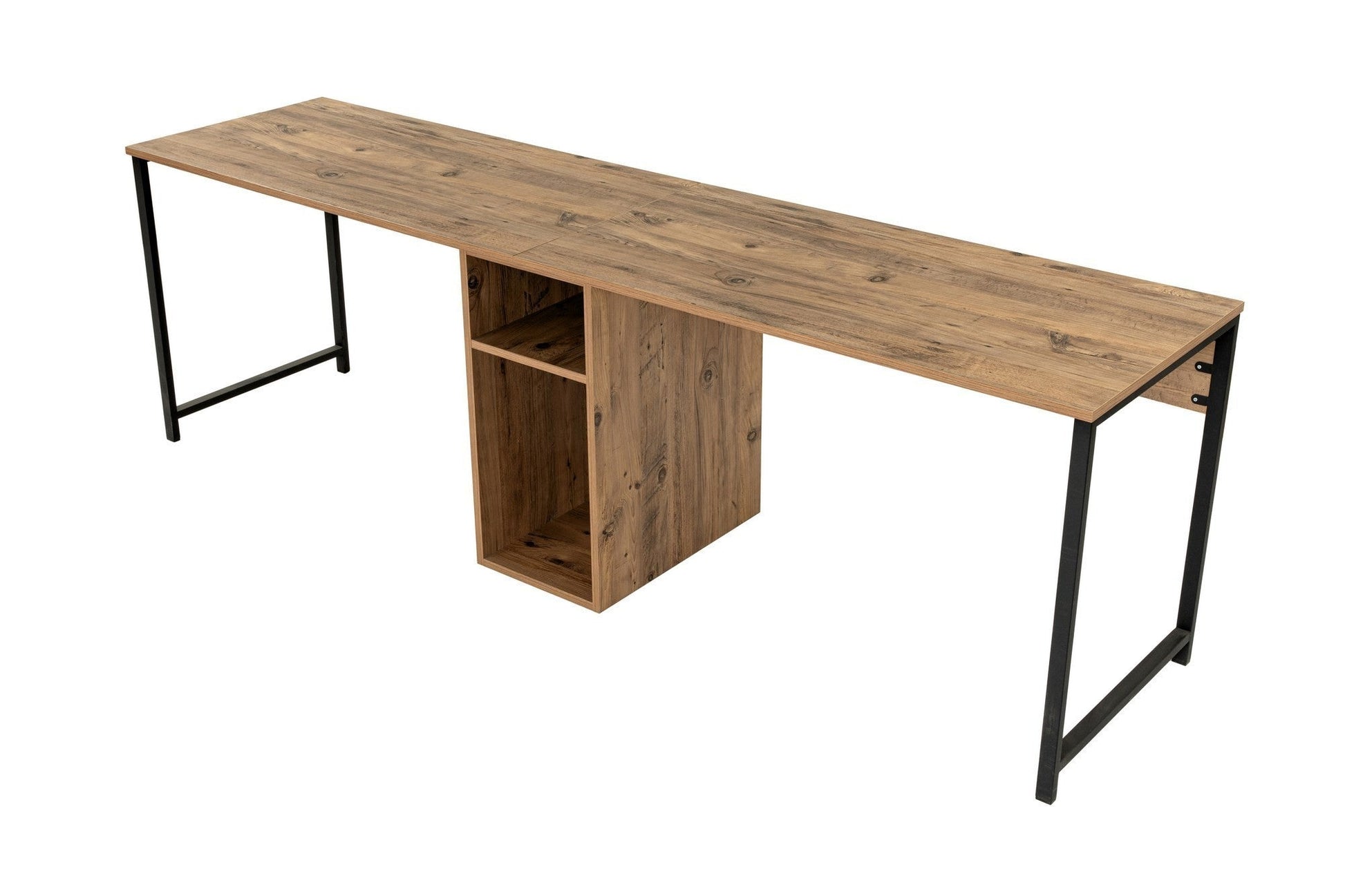 Secretária Dupla "Twin Study Desk" – Pinho Atlântico e Preto, 240x60x74 cm, Design Moderno - A minha loja
