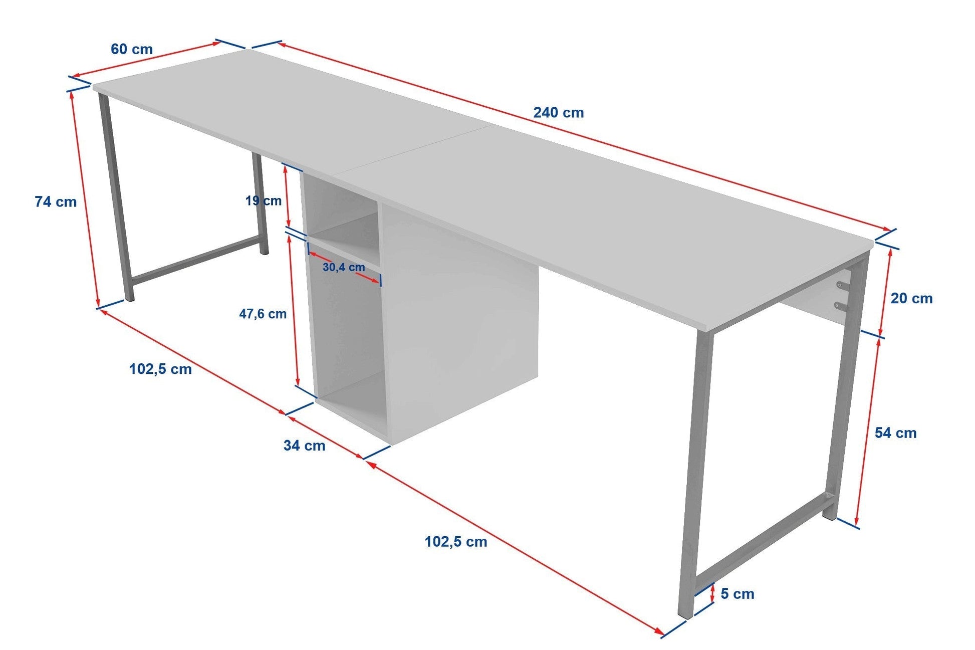 Secretária Dupla "Twin Study Desk" – Pinho Atlântico e Preto, 240x60x74 cm, Design Moderno - A minha loja