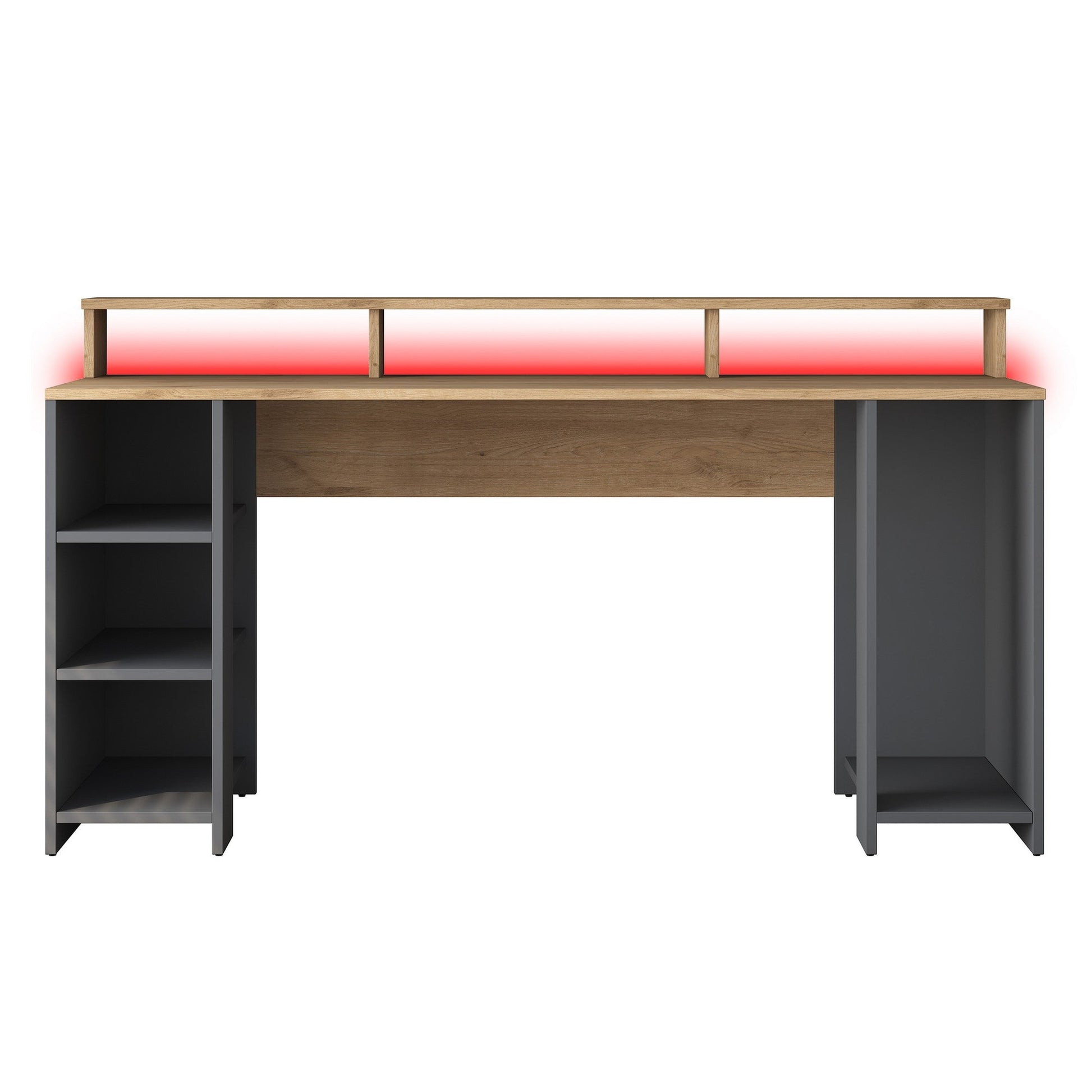 Secretária Gamer "Inspira" com LEDs e Comando - 160 x 89.5 x 55 cm - Nogueira e Antracite - Design Moderno - A minha loja