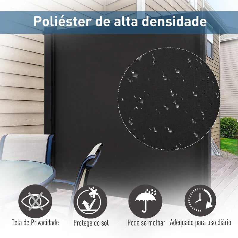 Toldo Lateral Retrátil de Exterior 350x180cm Toldo de Privacidade Extensível com Proteção Solar para Jardim Balção Alumínio e Poliéster Cinza Escuro