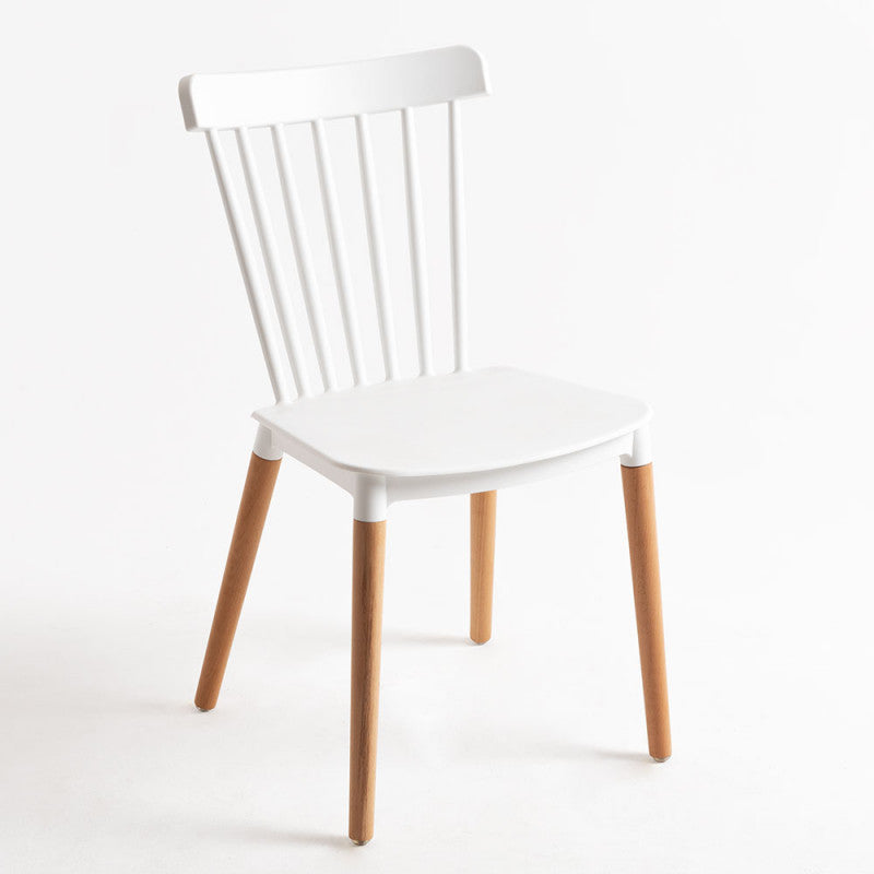 Conjunto de 4 Cadeiras Estilo Nórdico Cadeiras de Cozinha com Encosto Alto Assento de Polipropileno e Pés de Madeira de Faia Carga Máx. 120kg 48x52,5x83cm Branco e Madeira