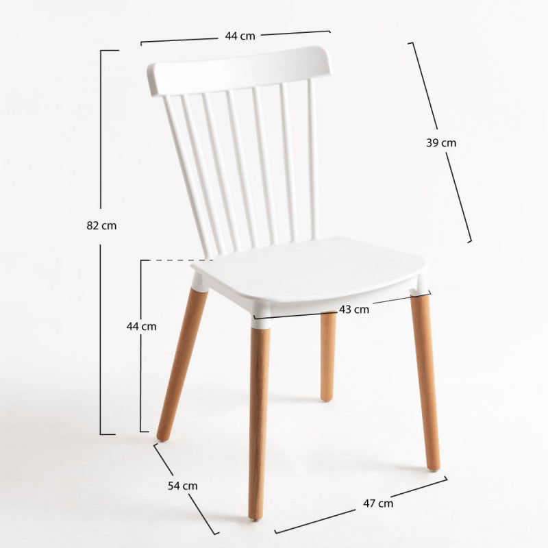 Conjunto de 4 Cadeiras Estilo Nórdico Cadeiras de Cozinha com Encosto Alto Assento de Polipropileno e Pés de Madeira de Faia Carga Máx. 120kg 48x52,5x83cm Branco e Madeira