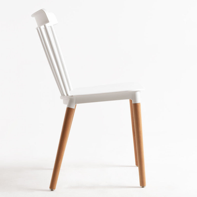 Conjunto de 4 Cadeiras Estilo Nórdico Cadeiras de Cozinha com Encosto Alto Assento de Polipropileno e Pés de Madeira de Faia Carga Máx. 120kg 48x52,5x83cm Branco e Madeira