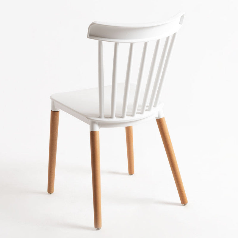 Conjunto de 4 Cadeiras Estilo Nórdico Cadeiras de Cozinha com Encosto Alto Assento de Polipropileno e Pés de Madeira de Faia Carga Máx. 120kg 48x52,5x83cm Branco e Madeira