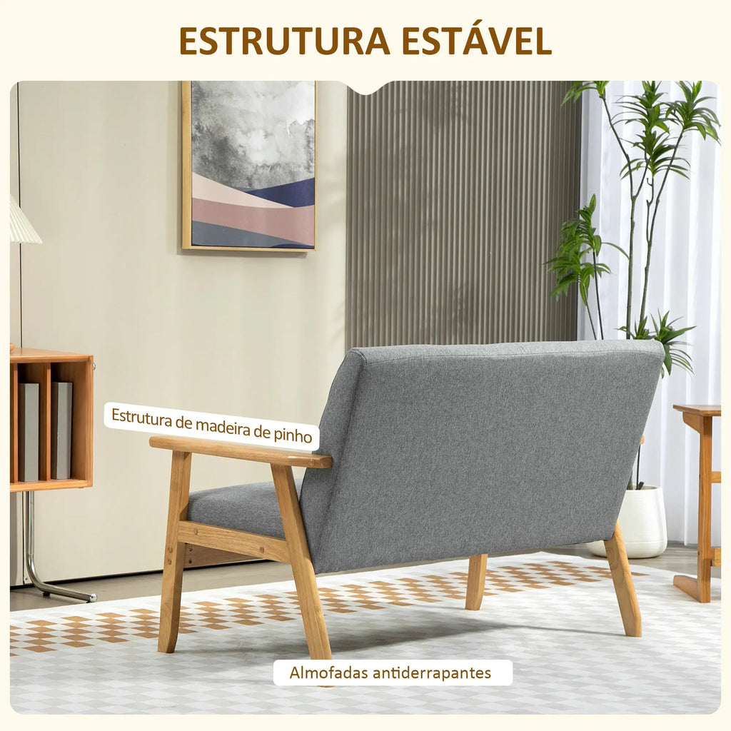 Sofá 2 Lugares "Capri" - Cinzento Claro - 114x75x76 cm - Linho e Madeira - Design Contemporâneo - A minha loja