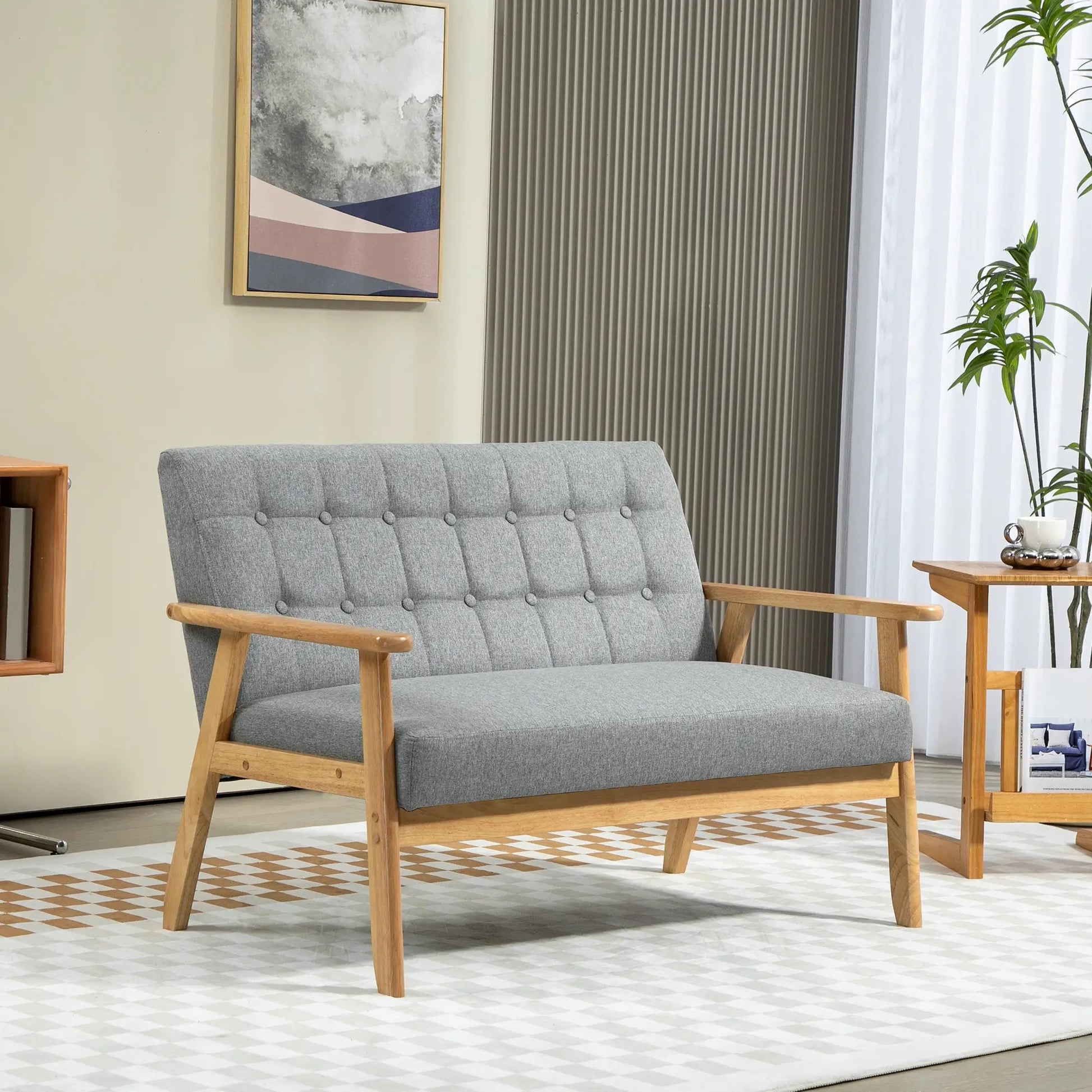 Sofá 2 Lugares "Capri" - Cinzento Claro - 114x75x76 cm - Linho e Madeira - Design Contemporâneo - A minha loja