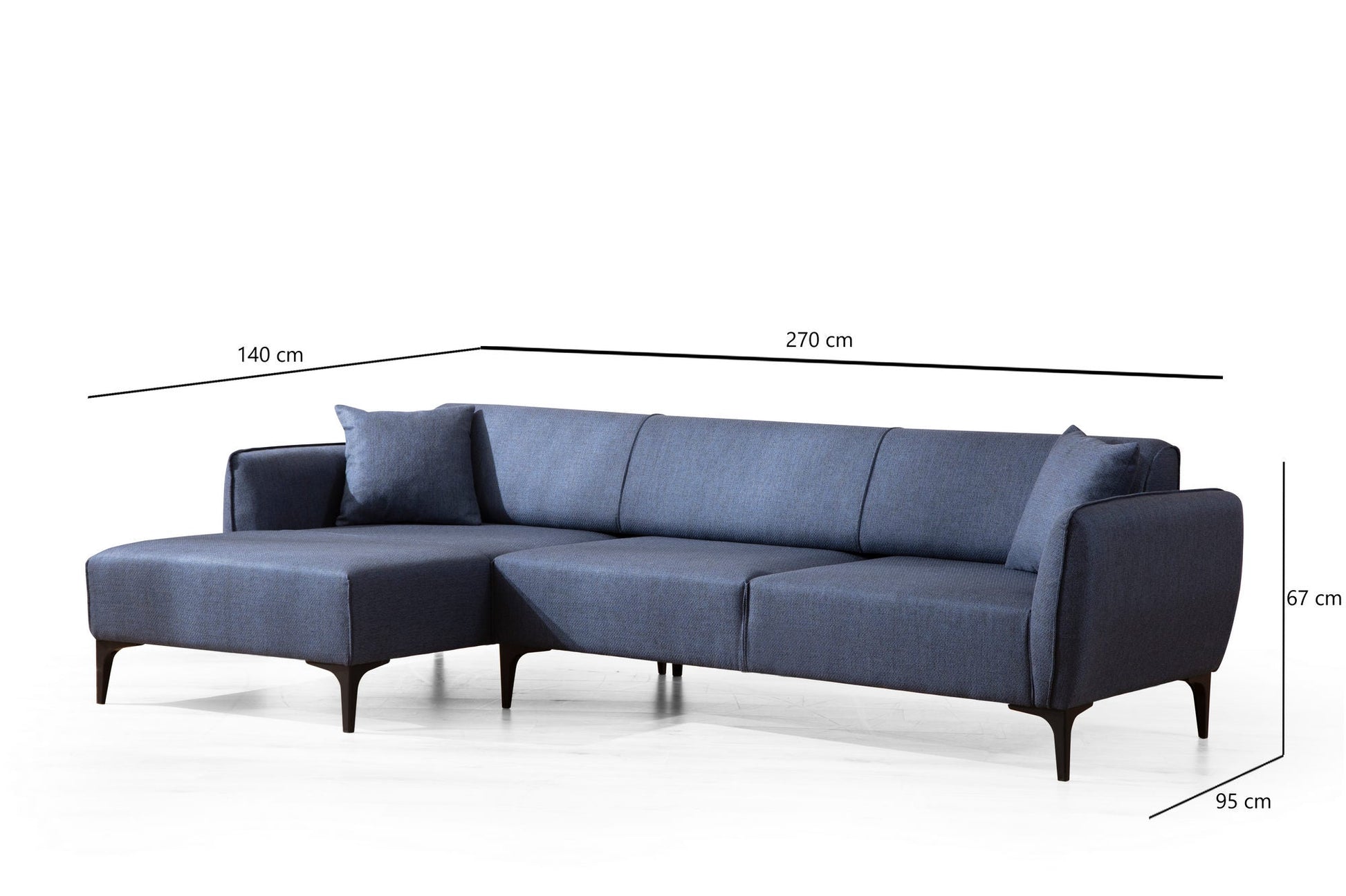 Sofá "Belissimo" Chaise Longue de 3 Lugares – Azul – 270x140x95 cm – Design Moderno - A minha loja